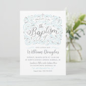 Invitation de baptême Faux Silver Boy (Debout devant)