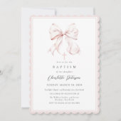 Invitation de baptême fille au nœud rose (Devant)