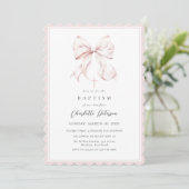 Invitation de baptême fille au nœud rose (Debout devant)