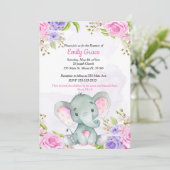 Invitation de baptême fille éléphant aquarelle flo (Debout devant)