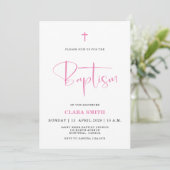 Invitation de baptême fille minimaliste rose (Debout devant)