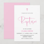 Invitation de baptême fille minimaliste rose (Devant / Derrière)