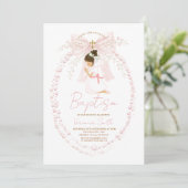 Invitation de baptême fille perles rose (Debout devant)