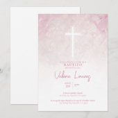 Invitation de Baptême Fille Rose (Devant / Derrière)