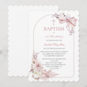 Invitation de baptême fille rose bohème modèle (Devant / Derrière)