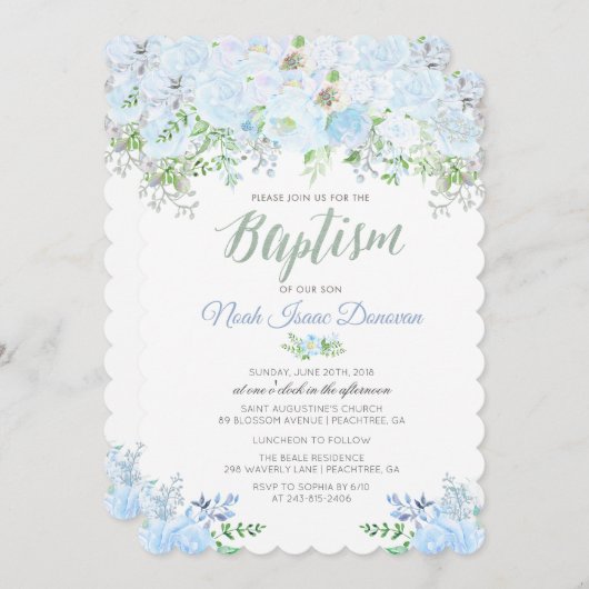 Invitation de baptême floral (Devant / Derrière)