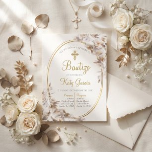 Invitation de baptême floral blanc en espagnol