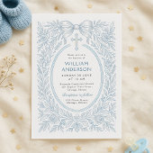Invitation de baptême floral Blue Cross vintage