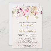 Invitation de baptême floral de printemps espagnol (Devant)