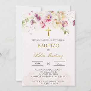 Invitation de baptême floral de printemps espagnol