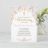 Invitation de baptême floral Pastel doux (Debout devant)