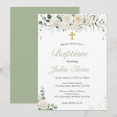 Invitation de baptême floral vert (Devant / Derrière)