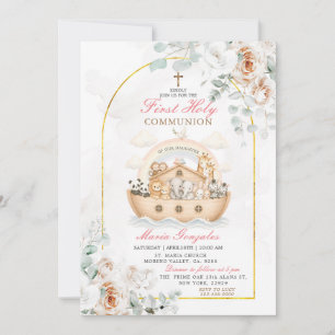 Invitation de baptême florale à arche d'or de l'ar