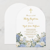 Invitation de baptême florale à l'aquarelle bleu p (Devant / Derrière)