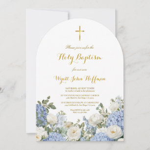 Invitation de baptême florale à l'aquarelle bleu p
