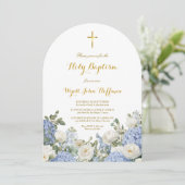 Invitation de baptême florale à l'aquarelle bleu p (Debout devant)