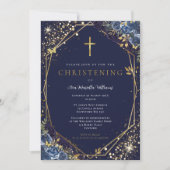 Invitation de baptême florale bleue (Devant)