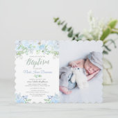 Invitation de baptême florale bleue (Debout devant)