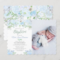 Invitation de baptême florale bleue