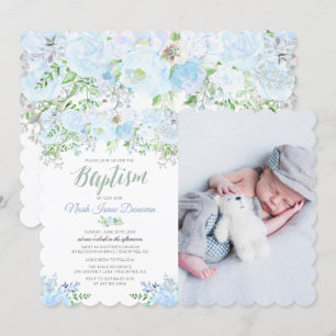 Invitation de baptême florale bleue