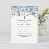 Invitation de baptême florale bleue douce (Debout devant)