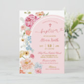 Invitation de baptême florale colorée (Debout devant)