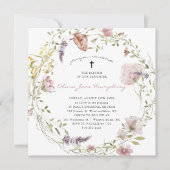 Invitation de baptême florale de printemps-été à f (Devant)