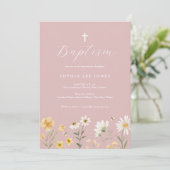 Invitation de baptême florale de printemps jaune r (Debout devant)