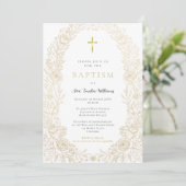 Invitation de baptême florale dorée (Debout devant)
