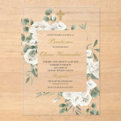 Invitation de baptême florale en acrylique espagno (Recto)