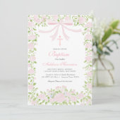 Invitation de baptême florale rose, baptême de fil (Debout devant)