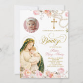 Invitation de baptême Florale Rose de Notre-Dame d (Devant)