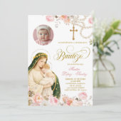 Invitation de baptême Florale Rose de Notre-Dame d (Debout devant)