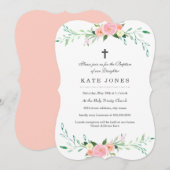 Invitation de baptême florale rose douce (Devant / Derrière)