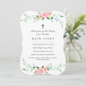 Invitation de baptême florale rose douce (Debout devant)