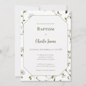 Invitation de baptême florale verte botanique (Devant)