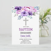 Invitation de baptême florale violette (Debout devant)