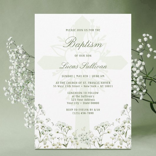 Invitation de baptême Gypsophile
