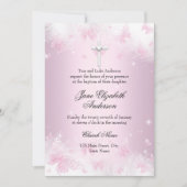 Invitation de baptême jolie papillon rose & croix (Devant)