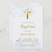 invitation de baptême minimaliste bleu clair (Devant / Derrière)