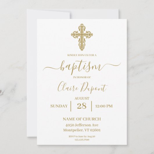 Invitation de baptême minimaliste en or espagnol (Devant)