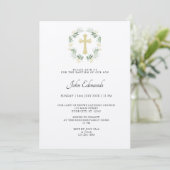 Invitation de baptême minimaliste verte et or (Debout devant)