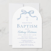 Invitation de baptême moderne avec ruban bleu pour (Devant)