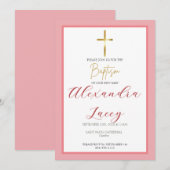 Invitation de baptême moderne en or croix dorée (Devant / Derrière)