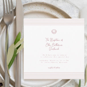 Invitation de baptême moderne rose blanc