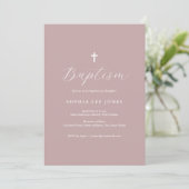 Invitation de baptême moderne rose poussiéreuse éc (Debout devant)