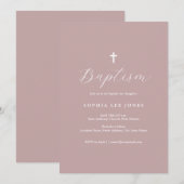 Invitation de baptême moderne rose poussiéreuse éc (Devant / Derrière)