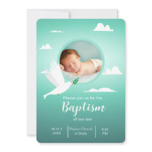 Invitation de baptême moderne sarcelle bleue pour