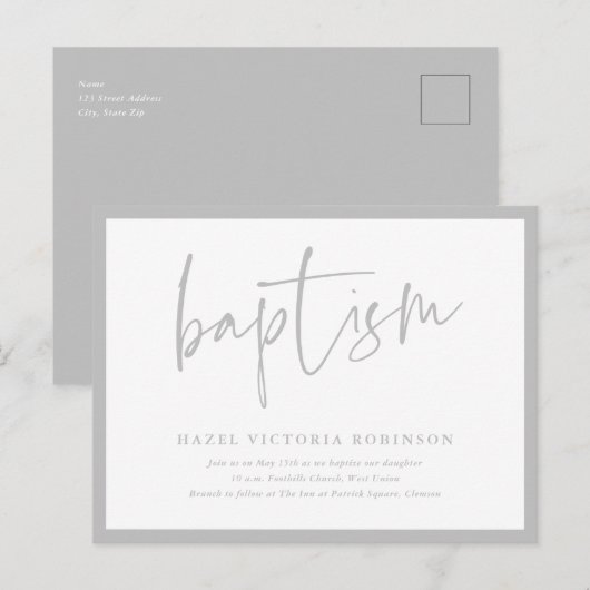Invitation de baptême moderne script (Devant / Derrière)