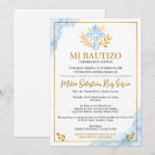 Invitation de Baptême Mon Baptême Bleu Croix (Devant / Derrière)